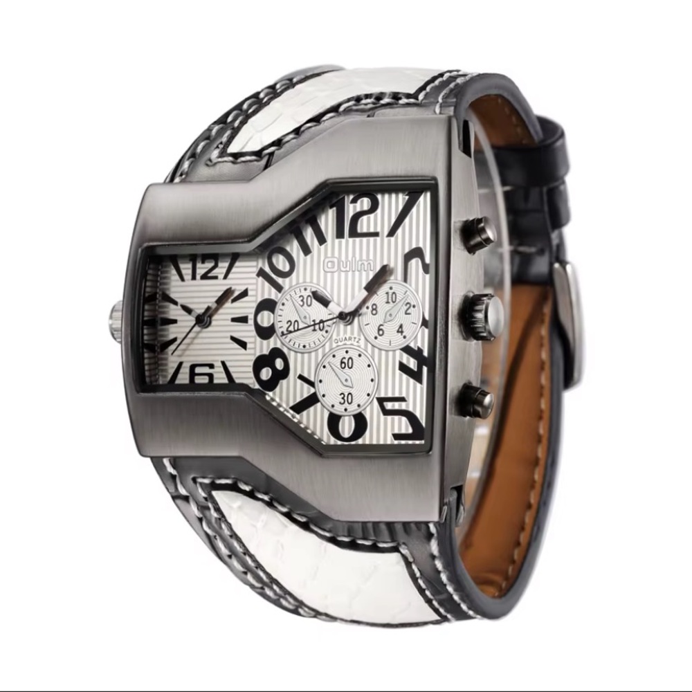OULM Steampunk Watch – White & Black Dial – Irregular Quartz Design